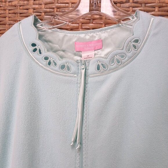 Rebecca Malone Intimates Robe Large Long Full Zip Fleece Pockets Embroidery - Picture 2 of 10
